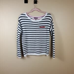 Tommy Hilfiger Blue/White Striped Cable Knit Crewneck Sweater Size S